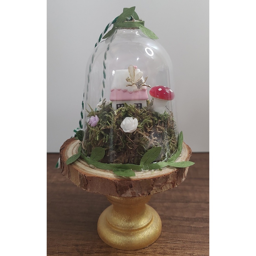 Handmade Dome Cloche Diorama Christmas Ornament House Mushroom Fairy Garden O2